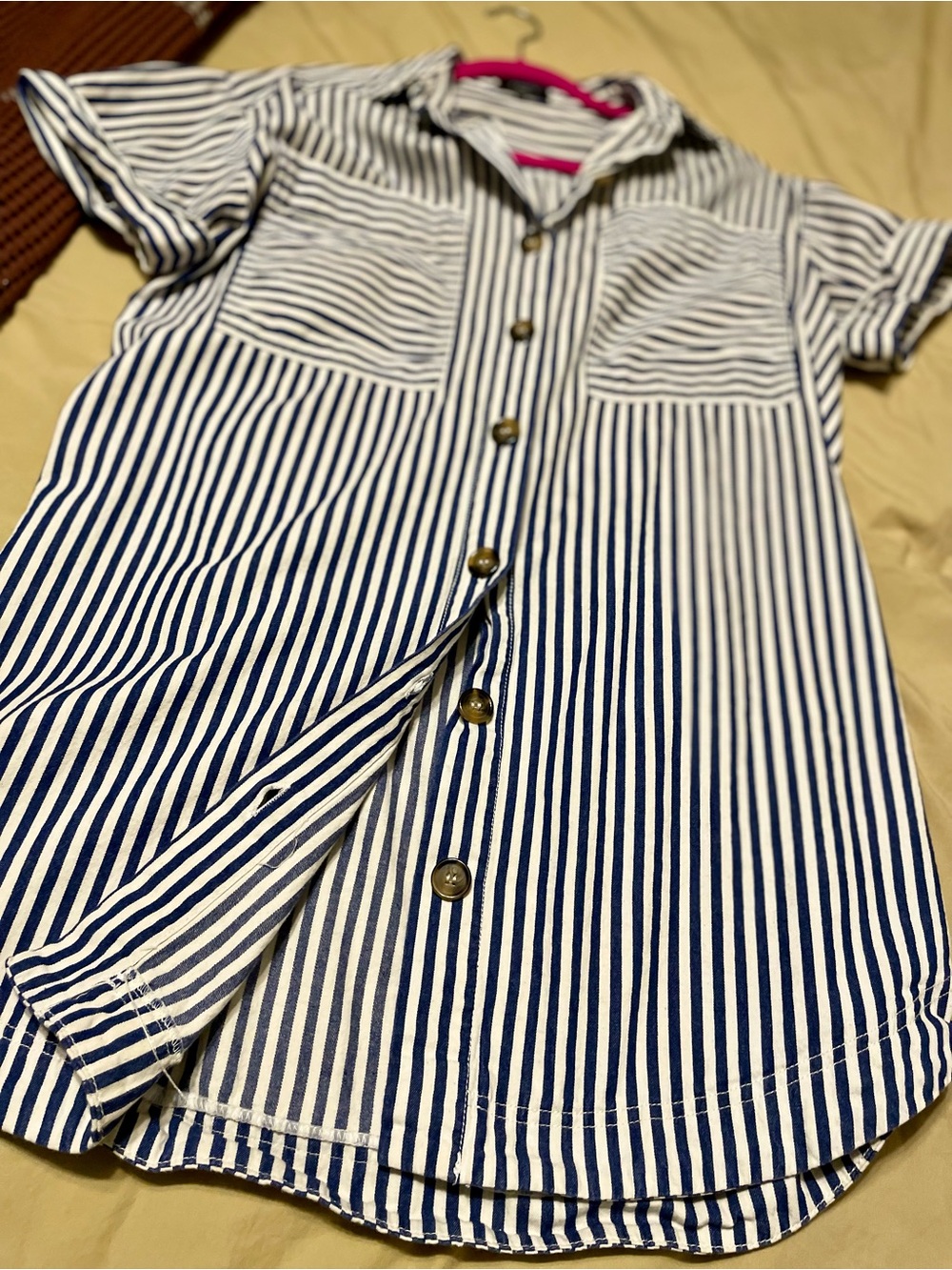 FRNCH Navy and White Striped Button-Front Shirt